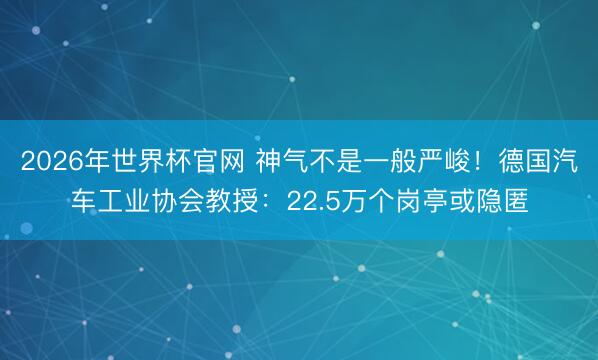 2026年世界杯官网 神气不是一般严峻！德国汽车工业协会教授：22.5万个岗亭或隐匿