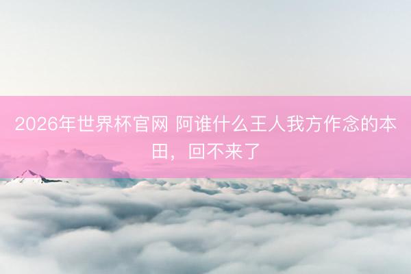 2026年世界杯官网 阿谁什么王人我方作念的本田，回不来了
