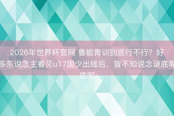 2026年世界杯官网 鲁能青训到底行不行？好多东说念主看见u17国少出线后，皆不知说念谜底呢