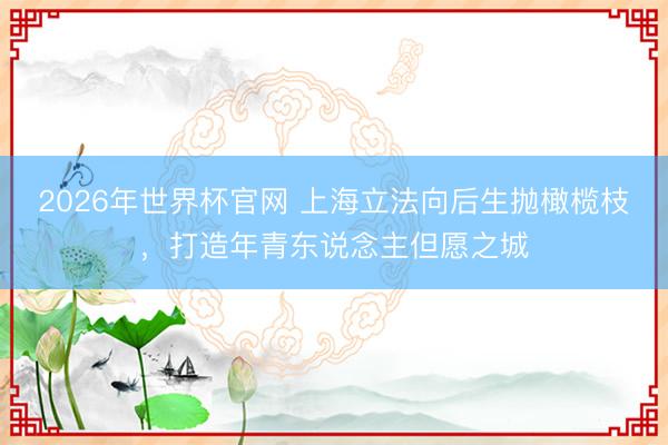 2026年世界杯官网 上海立法向后生抛橄榄枝，打造年青东说念主但愿之城