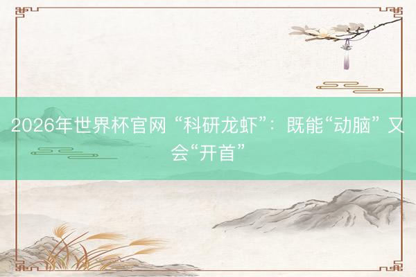 2026年世界杯官网 “科研龙虾”：既能“动脑” 又会“开首”