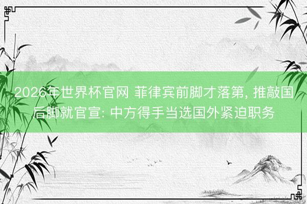 2026年世界杯官网 菲律宾前脚才落第， 推敲国后脚就官宣: 中方得手当选国外紧迫职务